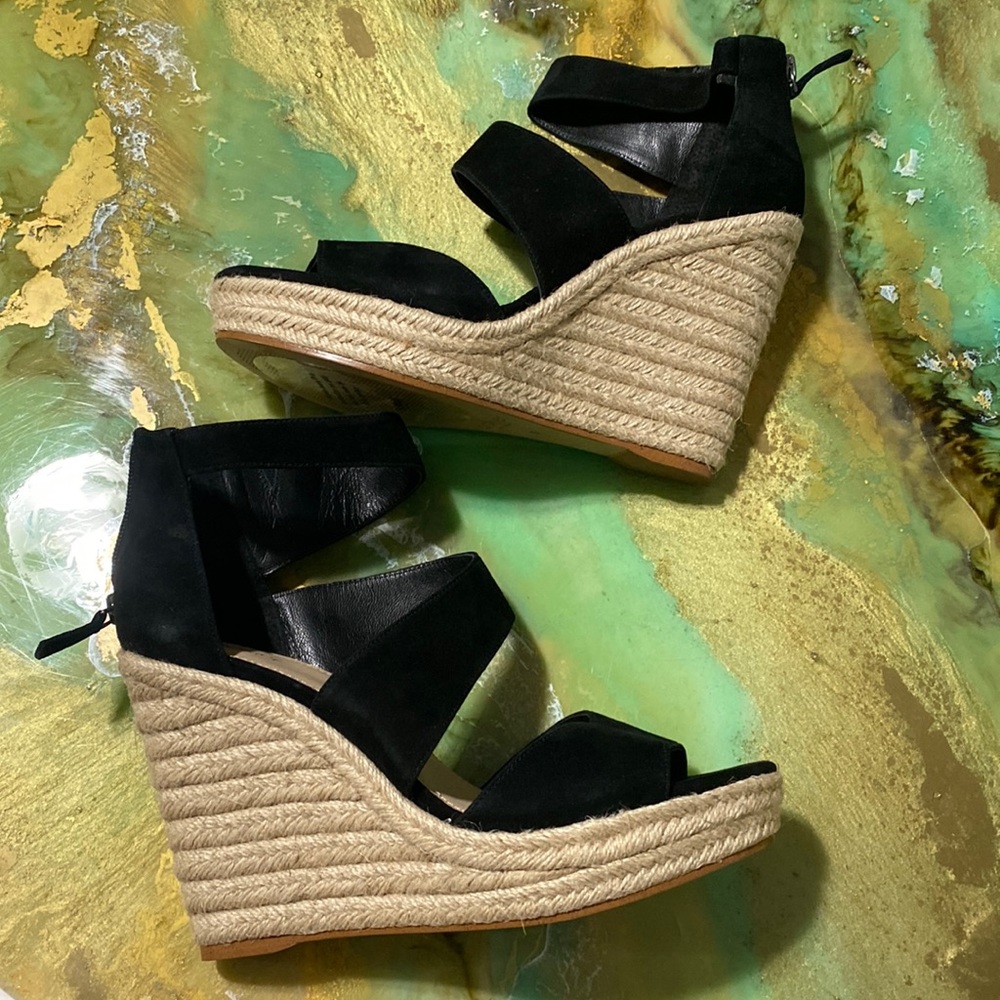 Botkier “Julian” Black Suede Espadrille Platform Wedges